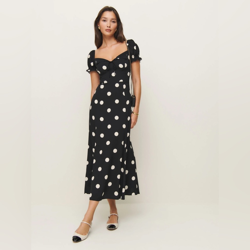 Reformation Black and White Polka Dot Midi Dress